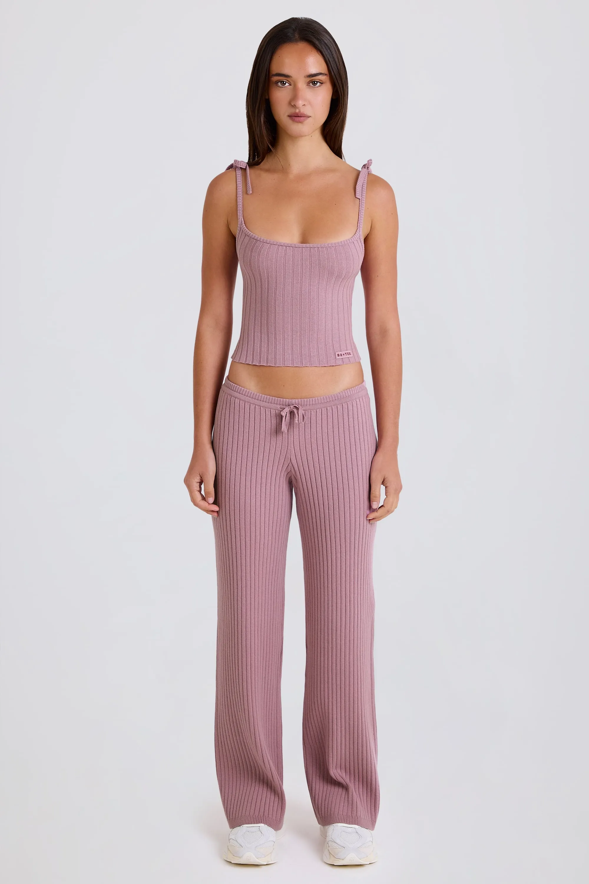 Ribbed Knit Wide-Leg Joggers in Mauve sold by Bo + Tee product image thumbnail 4