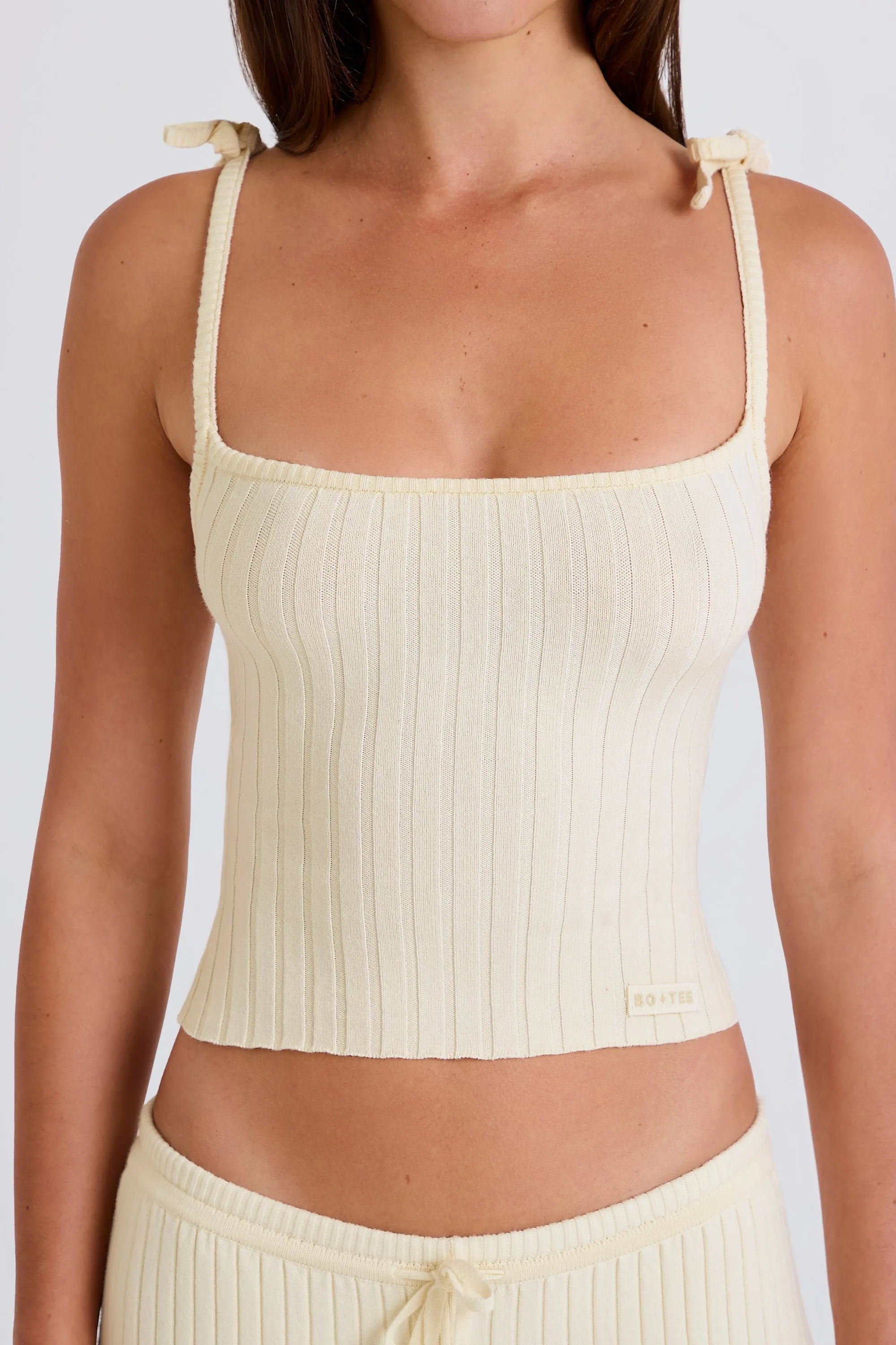 Ribbed Knit Tie Tank Top in Cream sold by Bo + Tee product image thumbnail 5
