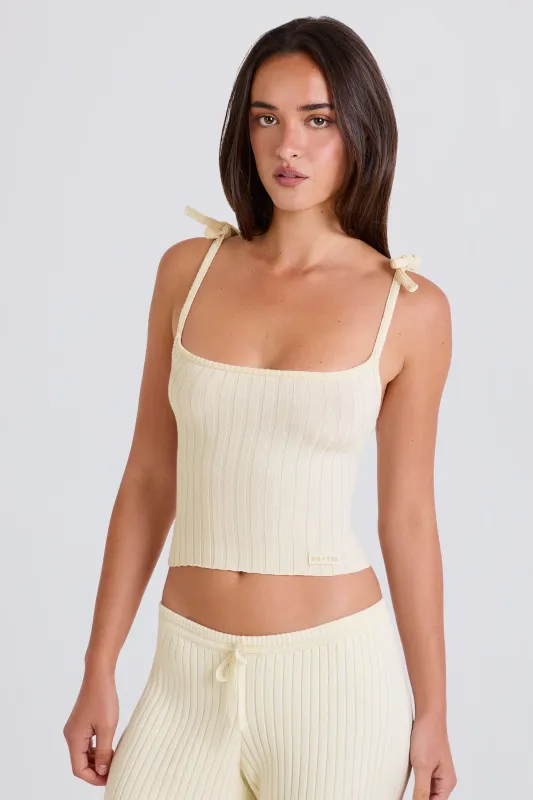 Ribbed Knit Tie Tank Top in Cream sold by Bo + Tee