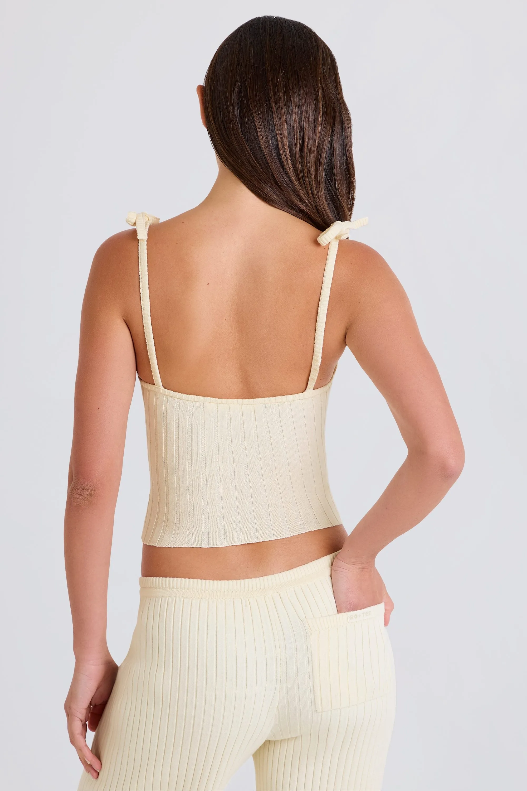 Ribbed Knit Tie Tank Top in Cream sold by Bo + Tee product image thumbnail 2