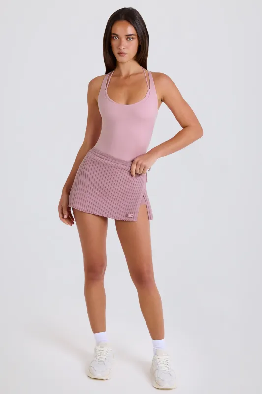 Ribbed-Knit Wrapover Tie Skort in Mauve sold by Bo + Tee