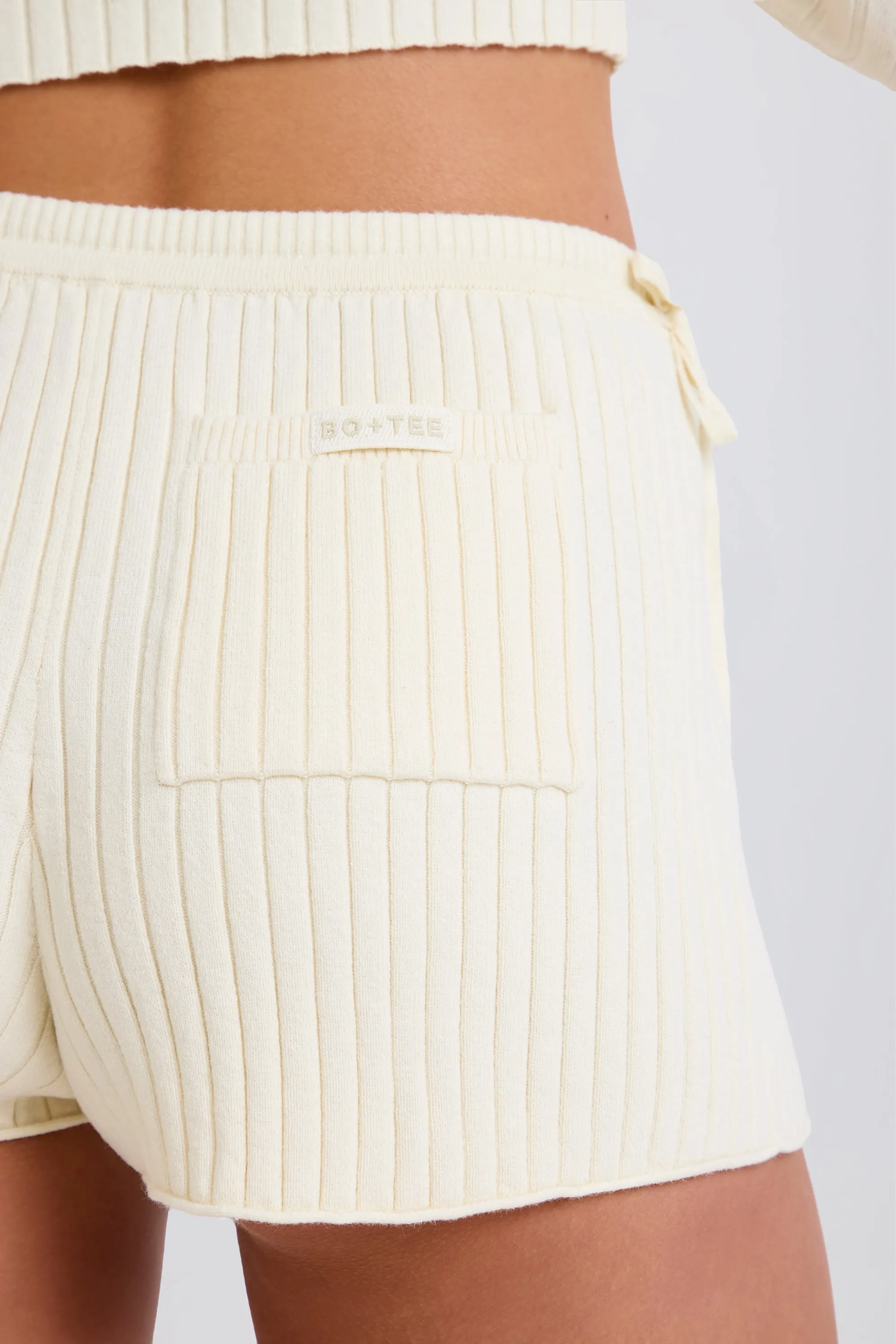 Ribbed Knit Tie Mini Shorts in Cream sold by Bo + Tee product image thumbnail 5