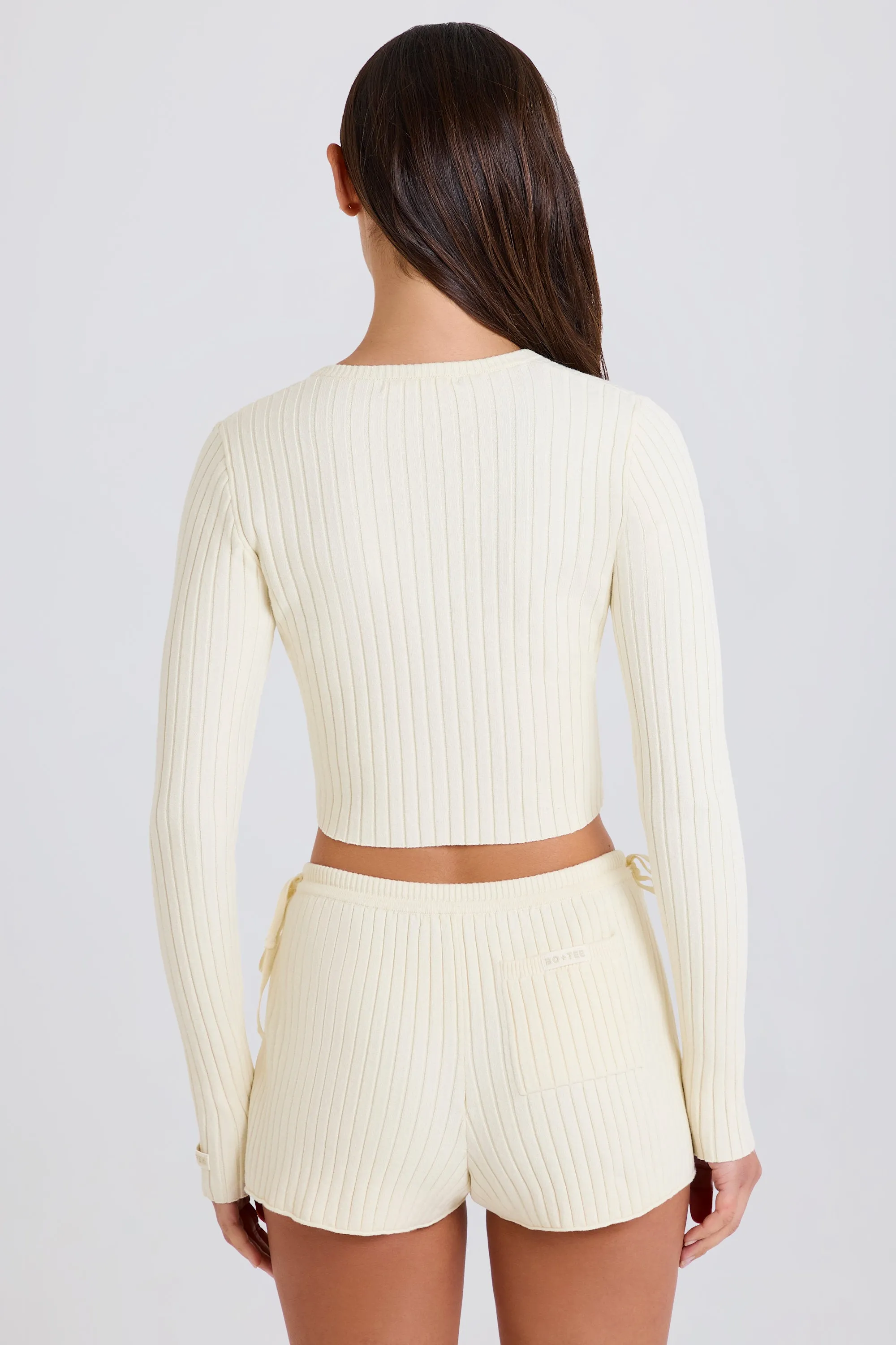 Ribbed Knit Tie Mini Shorts in Cream sold by Bo + Tee product image thumbnail 2