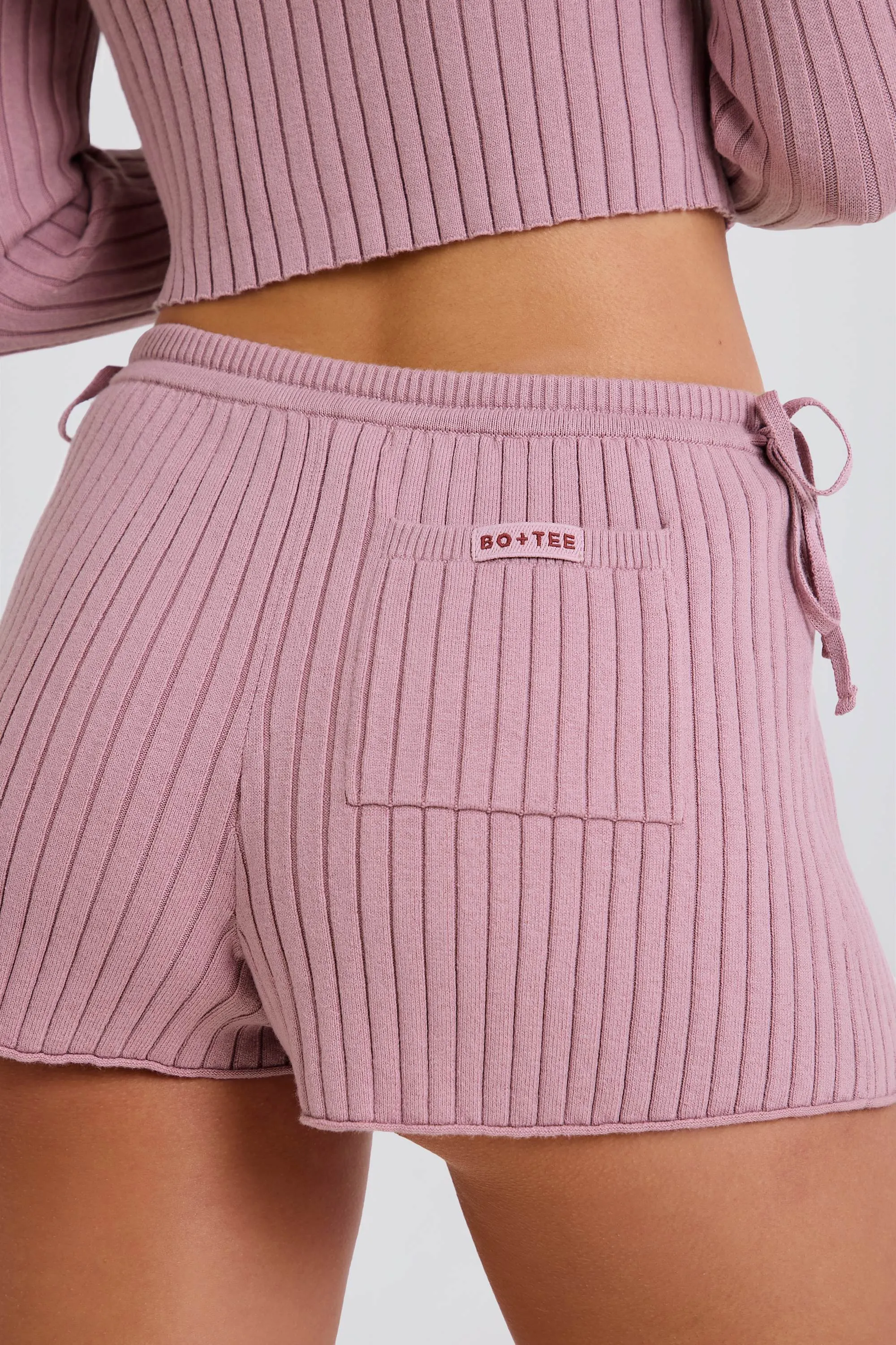 Ribbed Knit Tie Mini Shorts in Mauve sold by Bo + Tee product image thumbnail 5