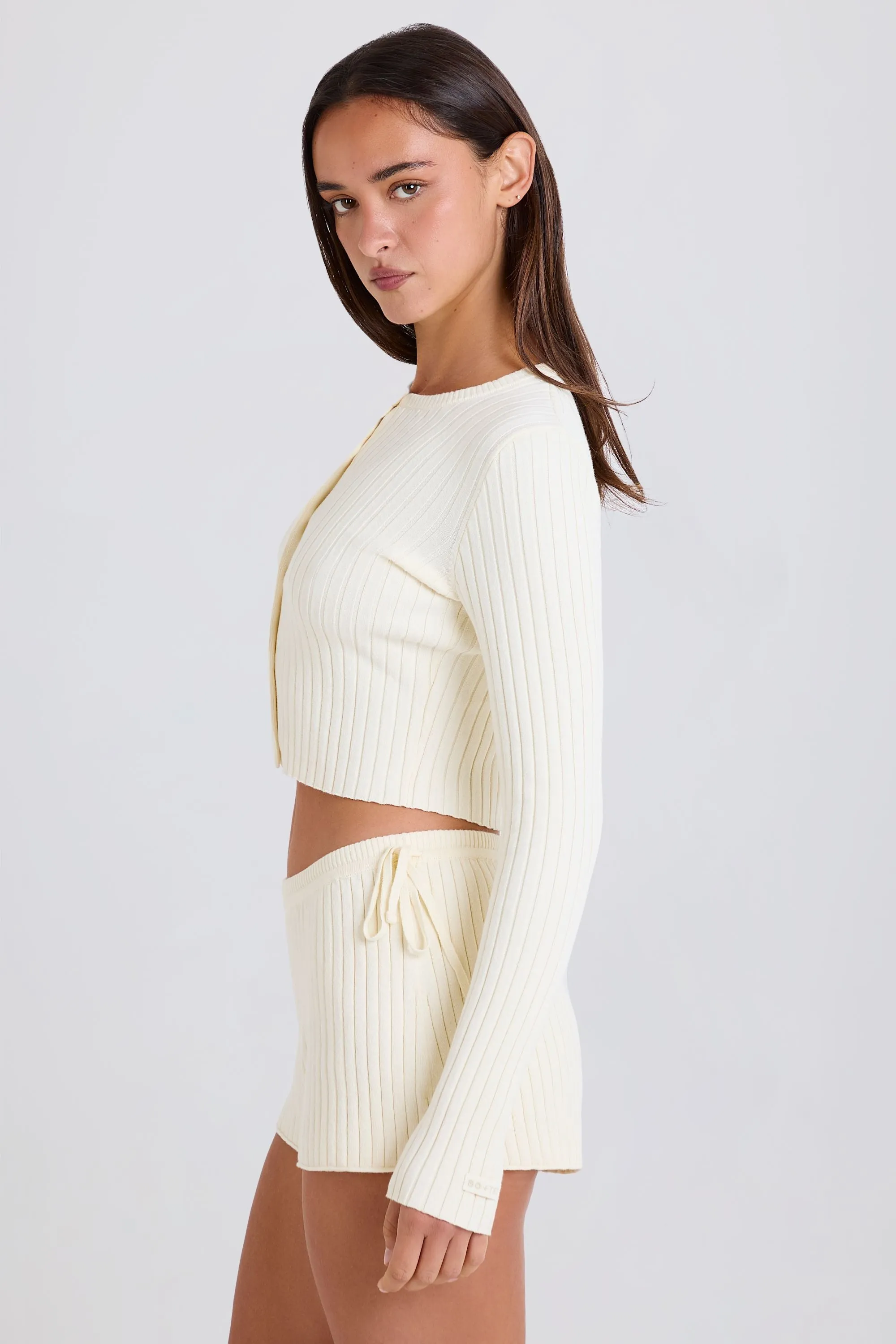 Ribbed Knit Button Cardigan in Cream sold by Bo + Tee product image thumbnail 3