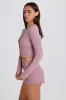 Ribbed-Knit Button-Up Cardigan in Mauve sold by Bo + Tee