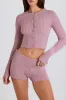 Ribbed-Knit Button-Up Cardigan in Mauve sold by Bo + Tee