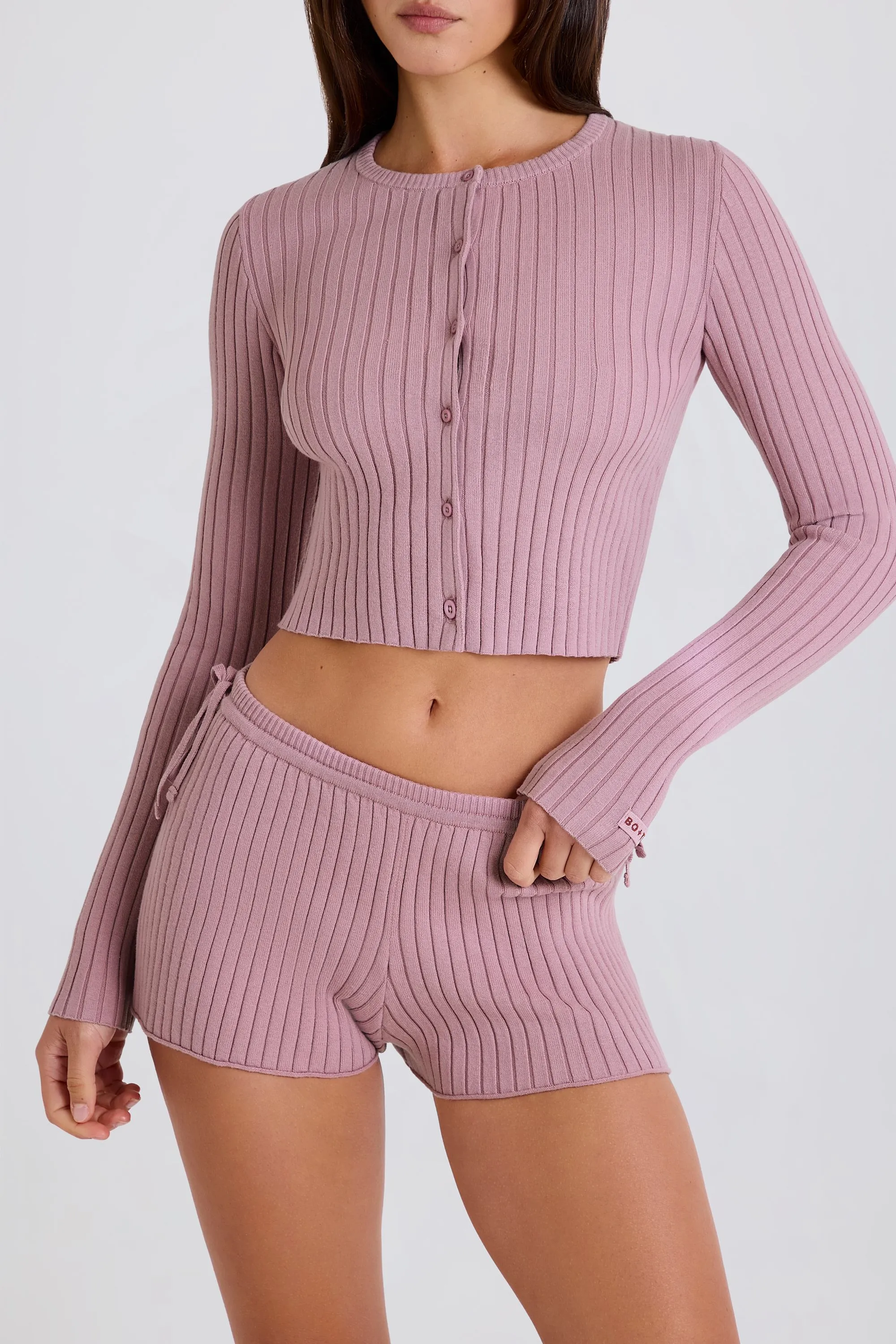 Ribbed Knit Button Cardigan in Mauve sold by Bo + Tee product image thumbnail 4