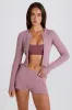 Ribbed-Knit Button-Up Cardigan in Mauve sold by Bo + Tee