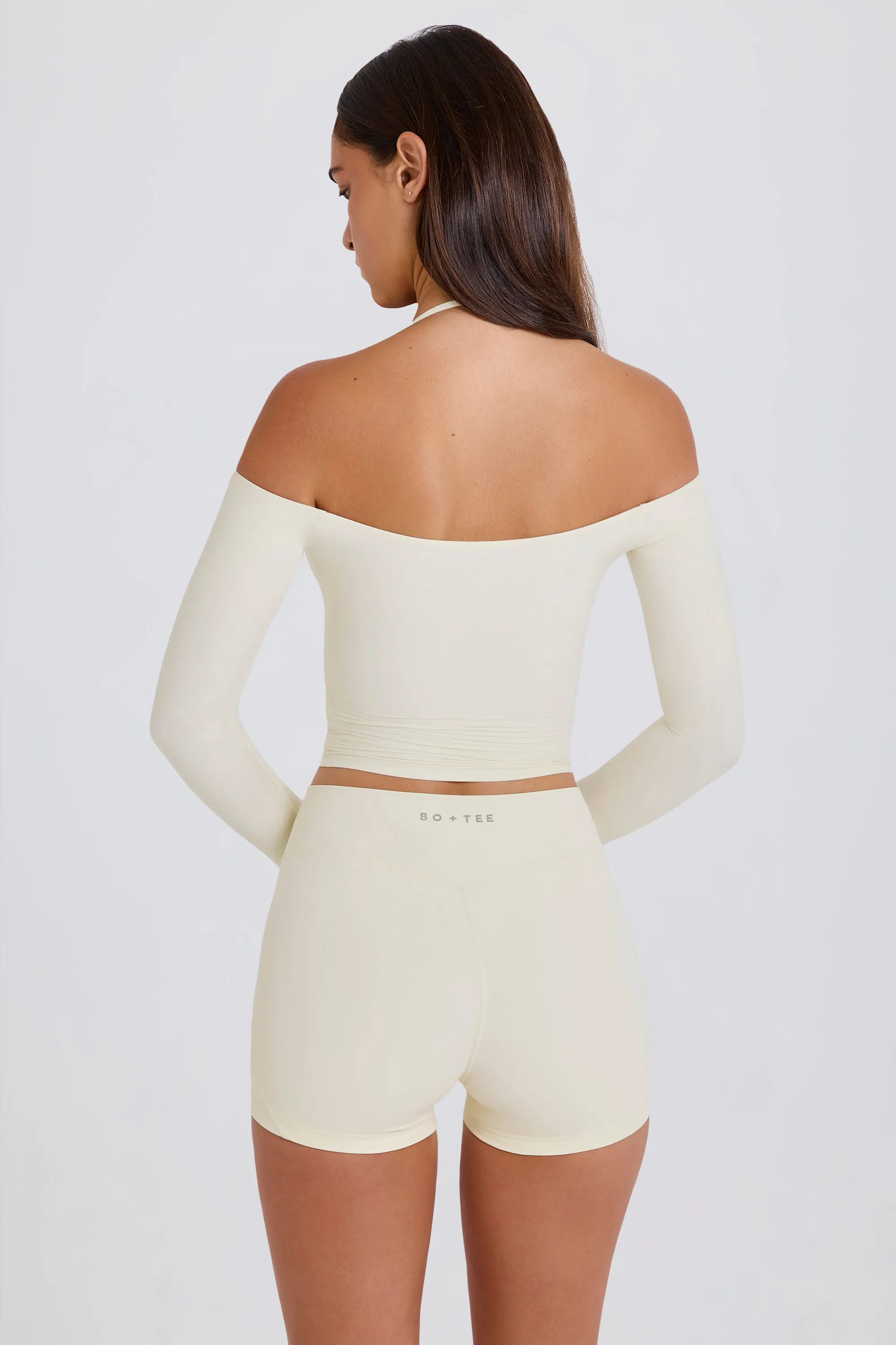 Soft Jersey Off-Shoulder Halterneck Longline Top in Cream sold by Bo + Tee product image thumbnail 2