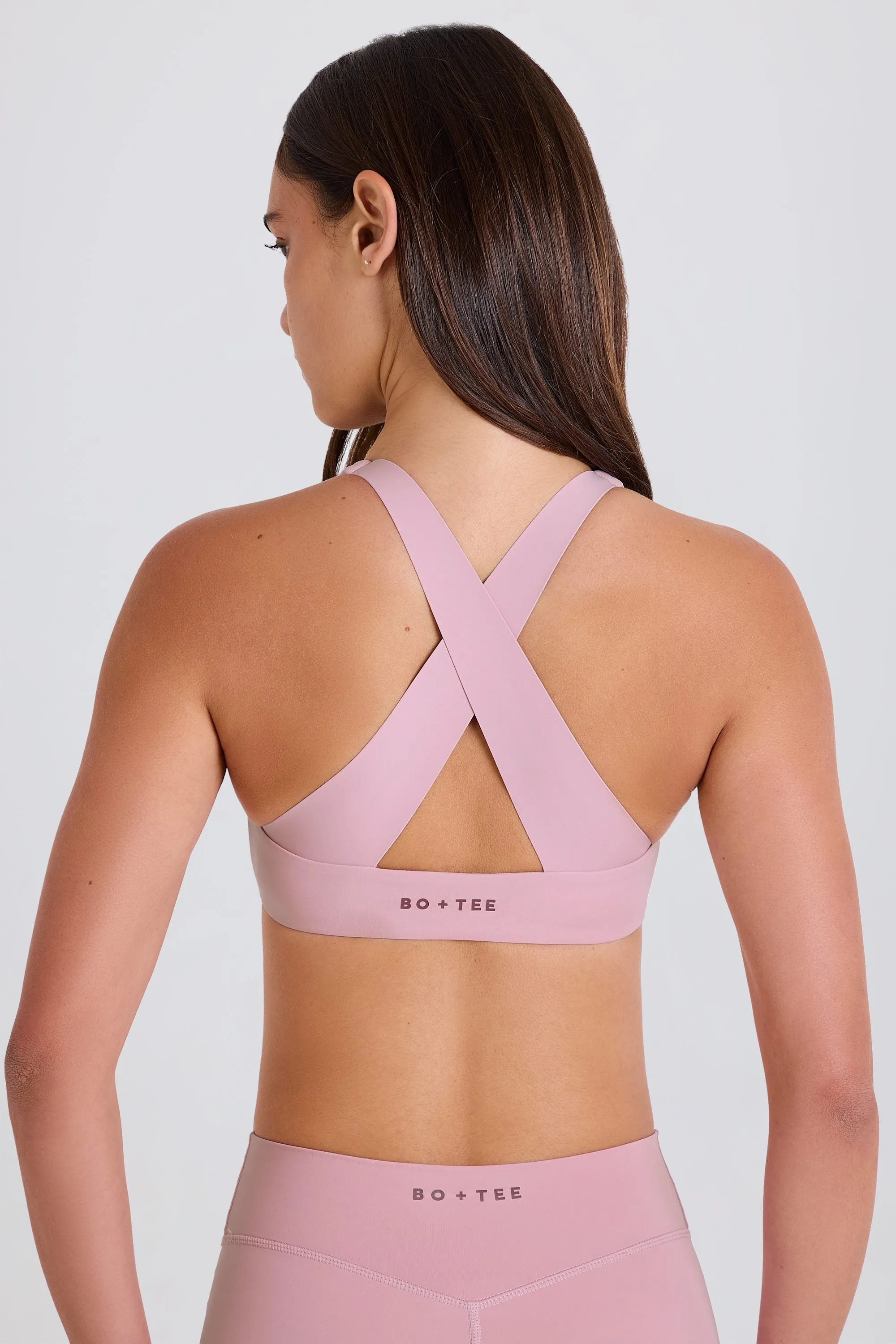 Four-Way Stretch Crossback V-Neck Sports Bra in Mauve sold by Bo + Tee product image thumbnail 4