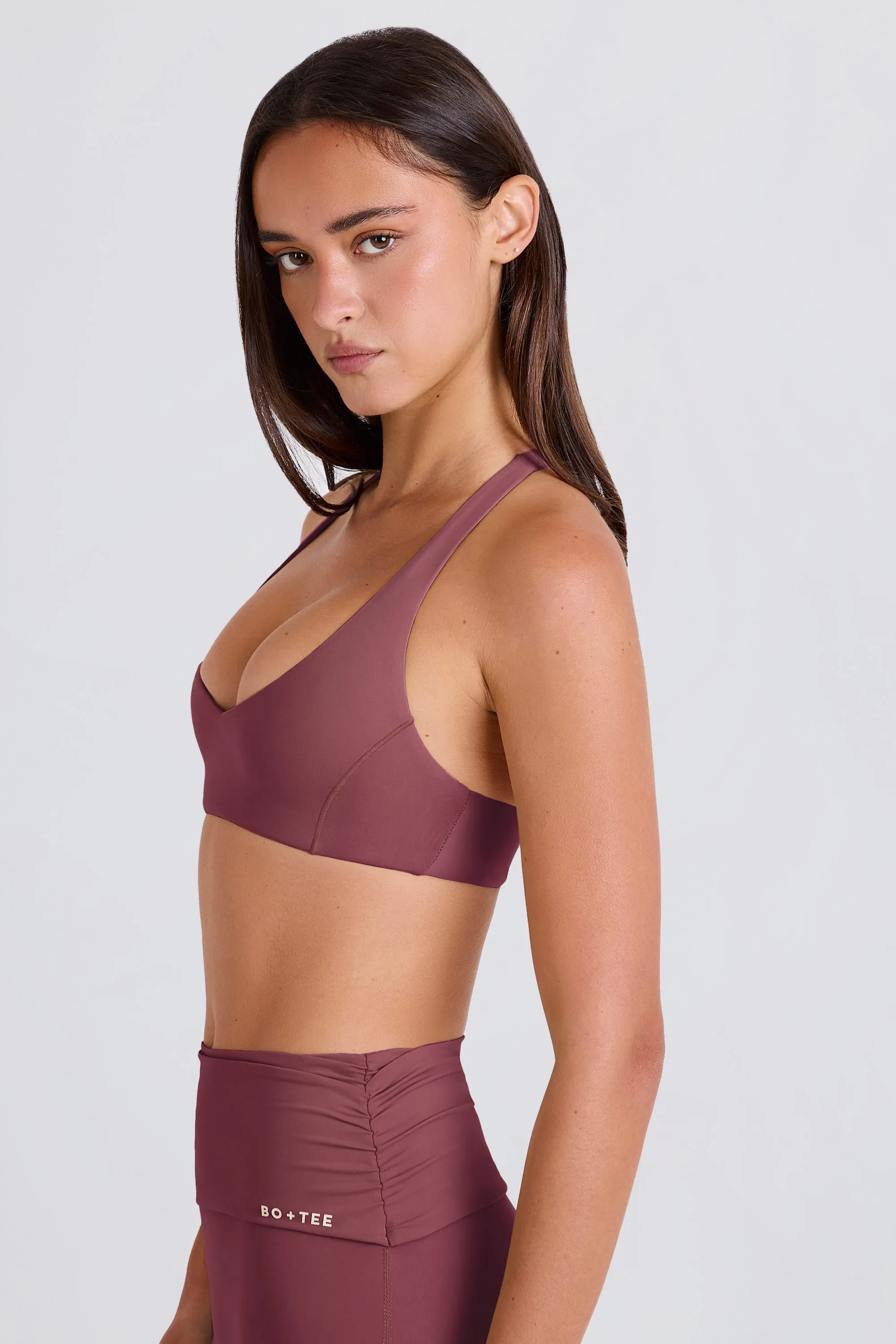 Four-Way Stretch Crossback V-Neck Sports Bra in Acai sold by Bo + Tee product image thumbnail 3