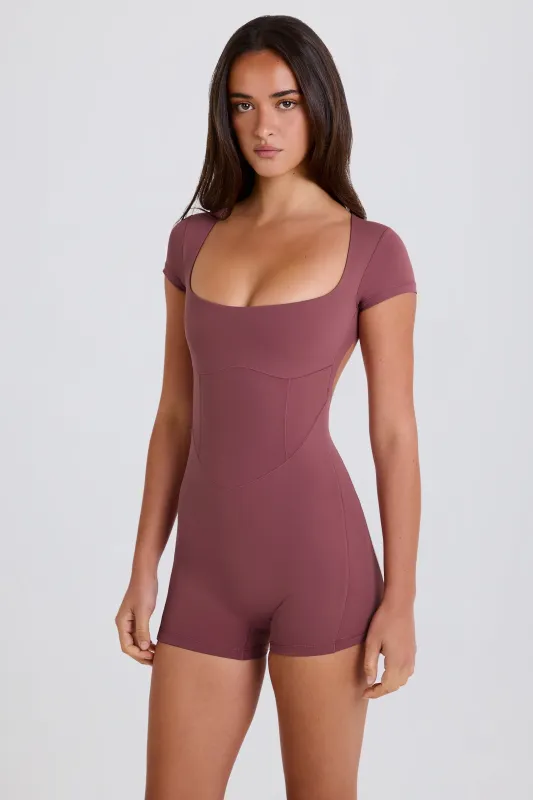 Four-Way Stretch Open-Back Unitard in Acai made by Bo + Tee