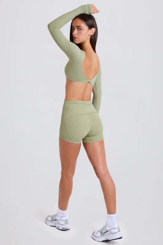 Foldover Mid-Rise Mini Shorts in Matcha sold by Bo + Tee
