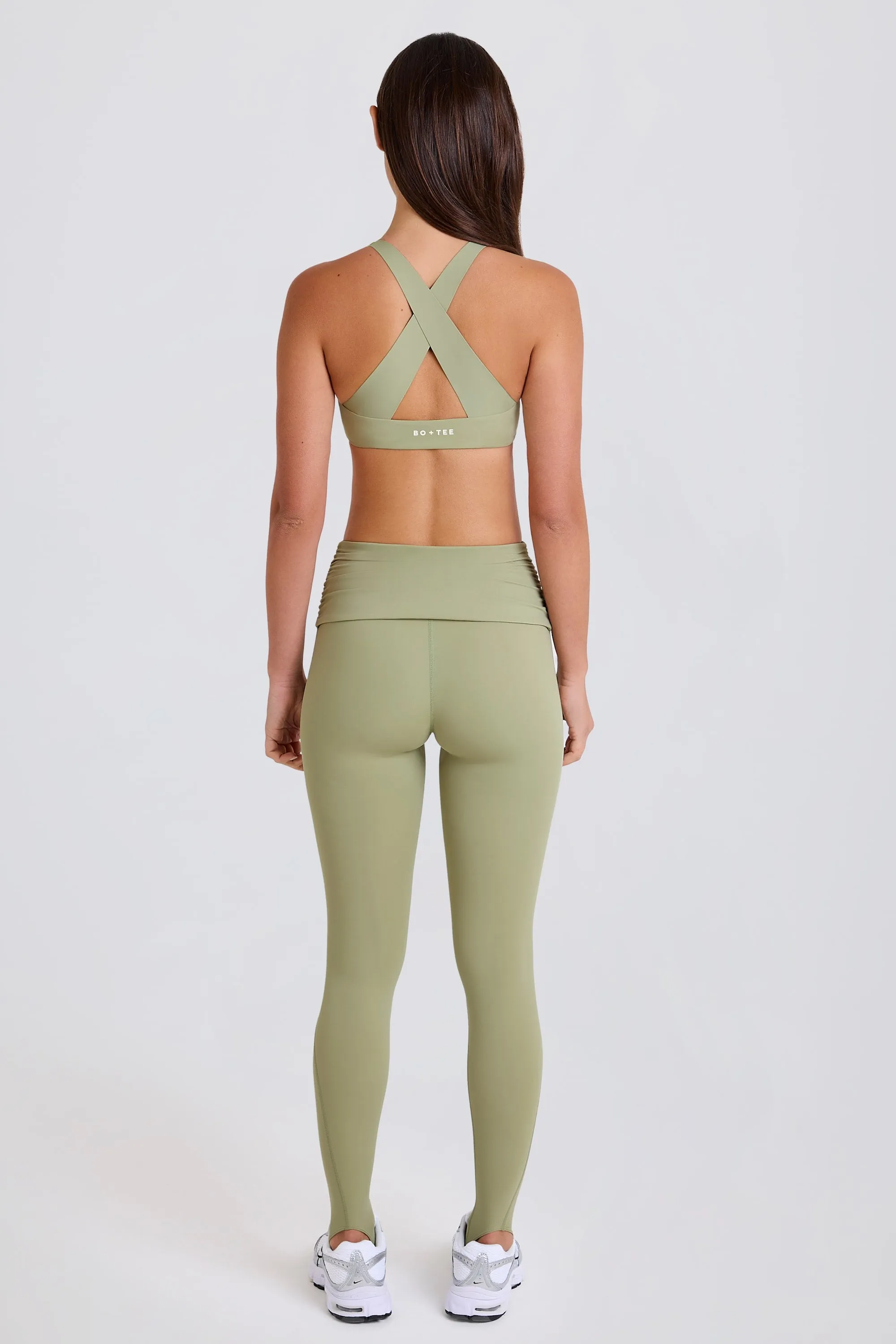 Four-Way Stretch Foldover Mid-Rise Stirrup Leggings in Matcha sold by Bo + Tee product image thumbnail 5