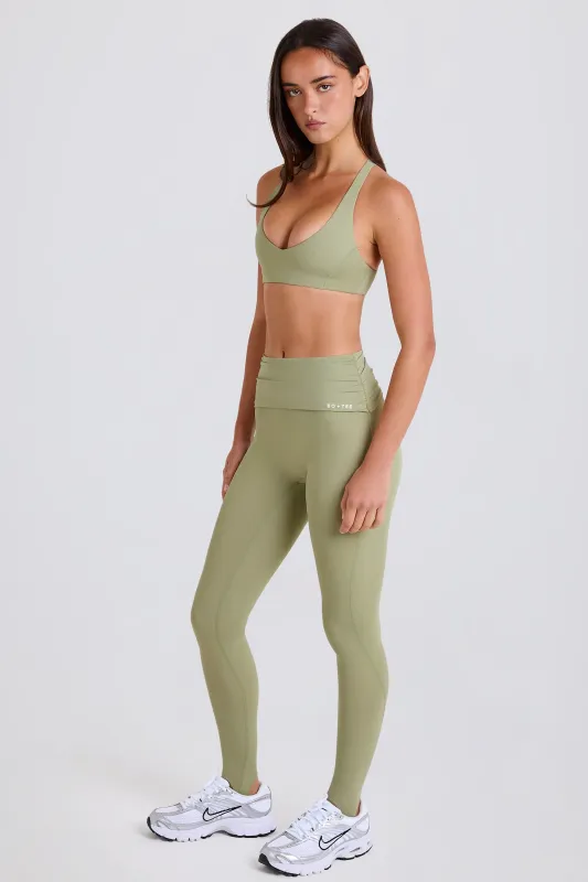 Foldover Mid-Rise Stirrup Leggings in Matcha sold by Bo + Tee
