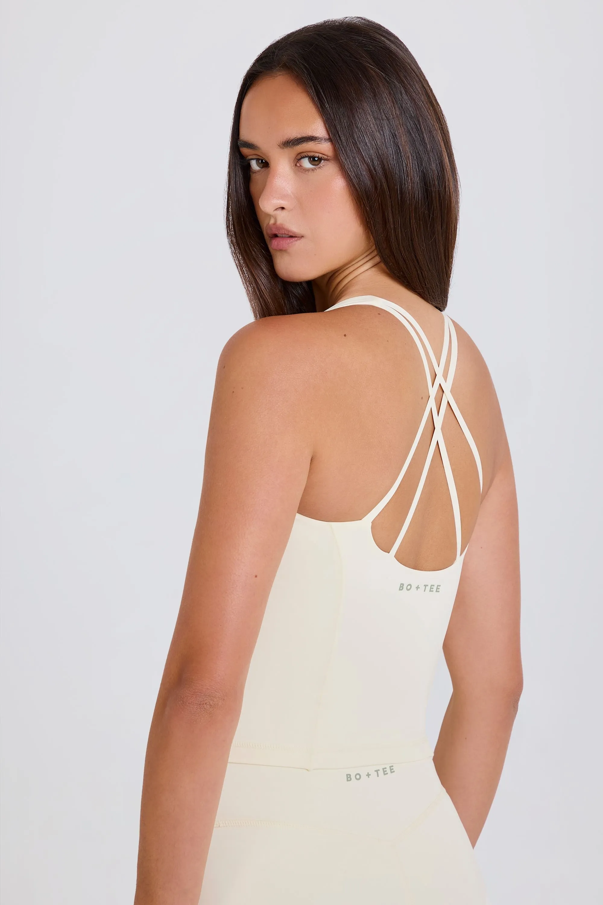 Four-Way Stretch Crossback Longline Tank Top in Cream sold by Bo + Tee product image thumbnail 2