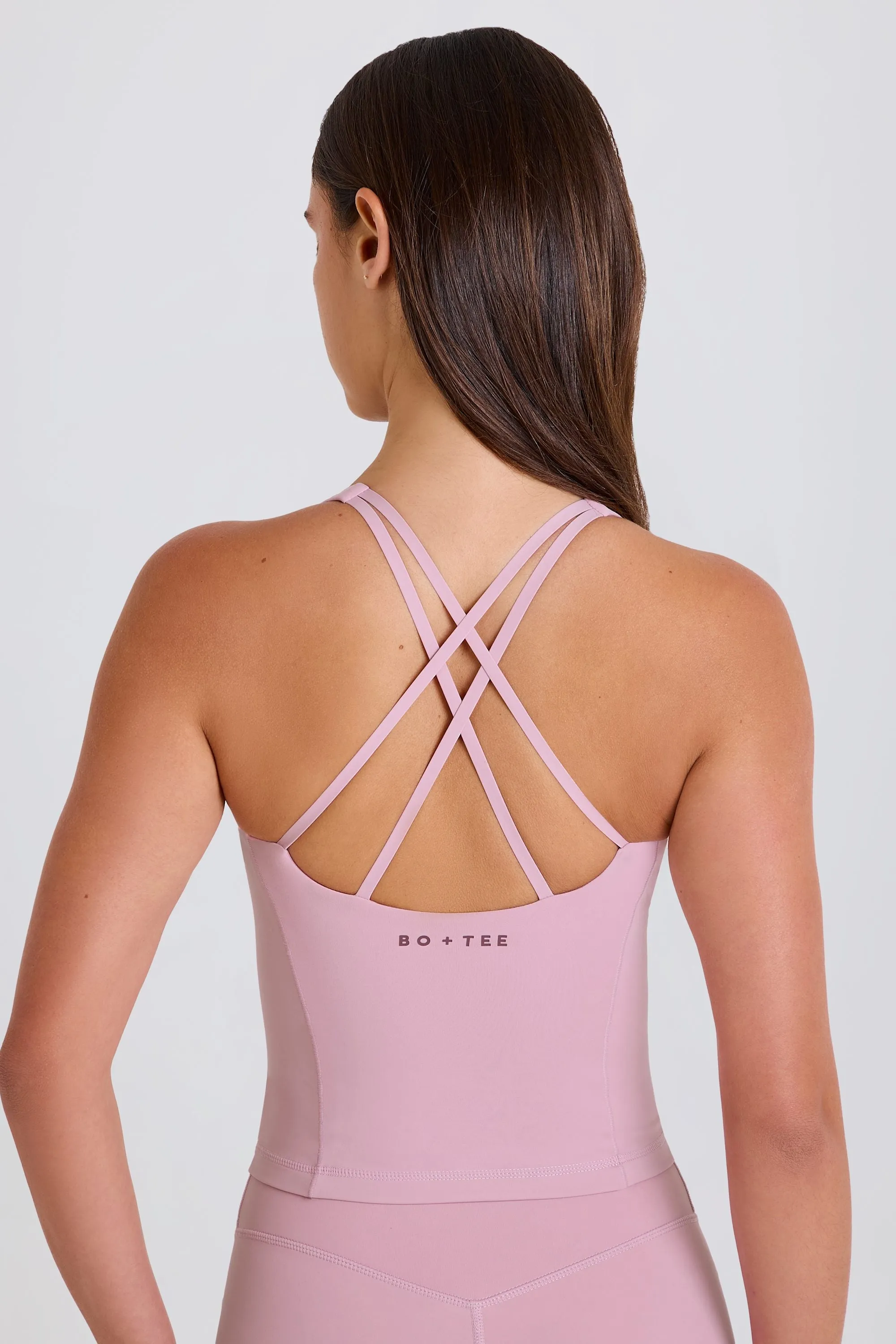 Four-Way Stretch Crossback Longline Tank Top in Mauve sold by Bo + Tee product image thumbnail 4
