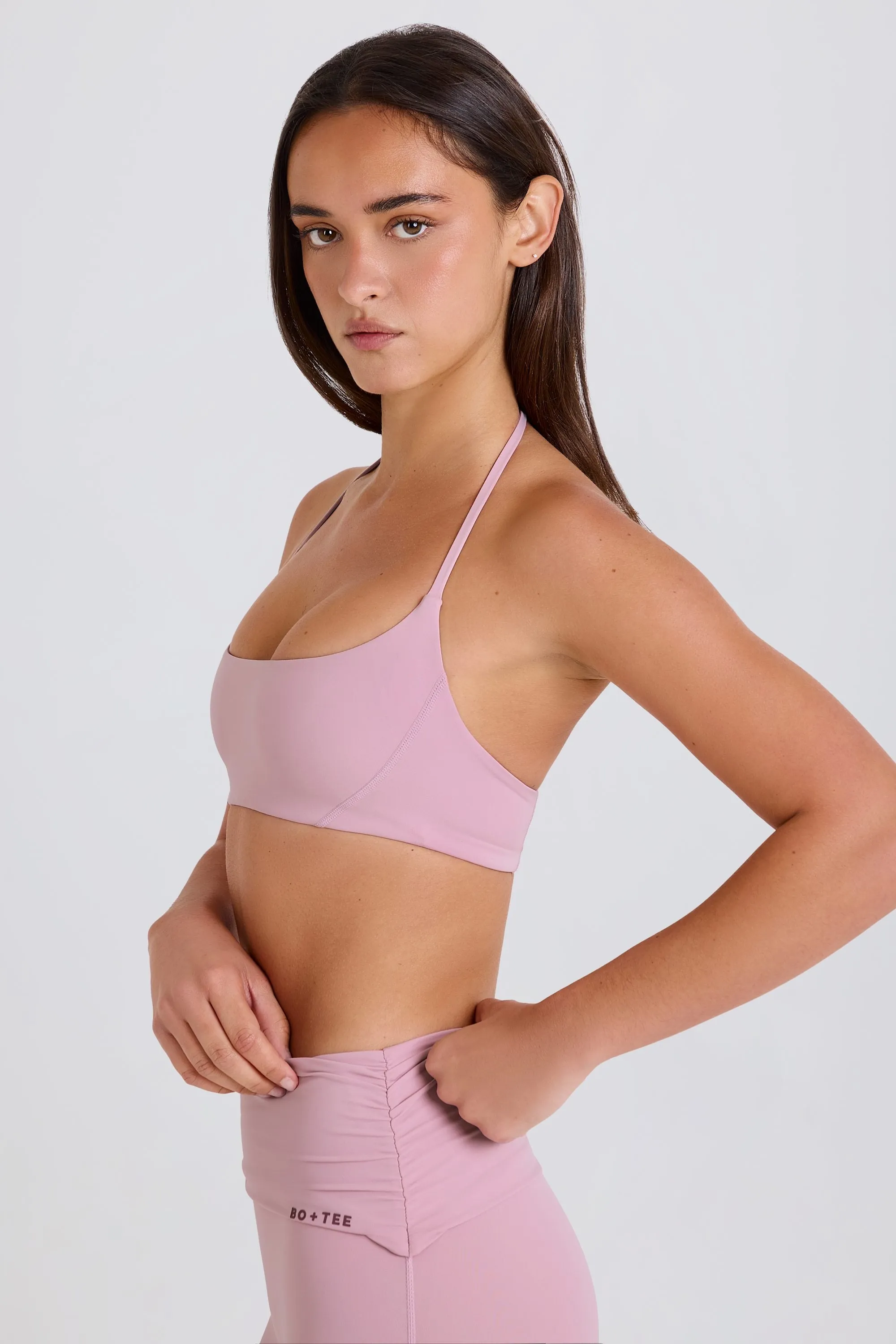 Scoop-Neck Halterneck Sports Bra in Mauve sold by Bo + Tee product image thumbnail 3