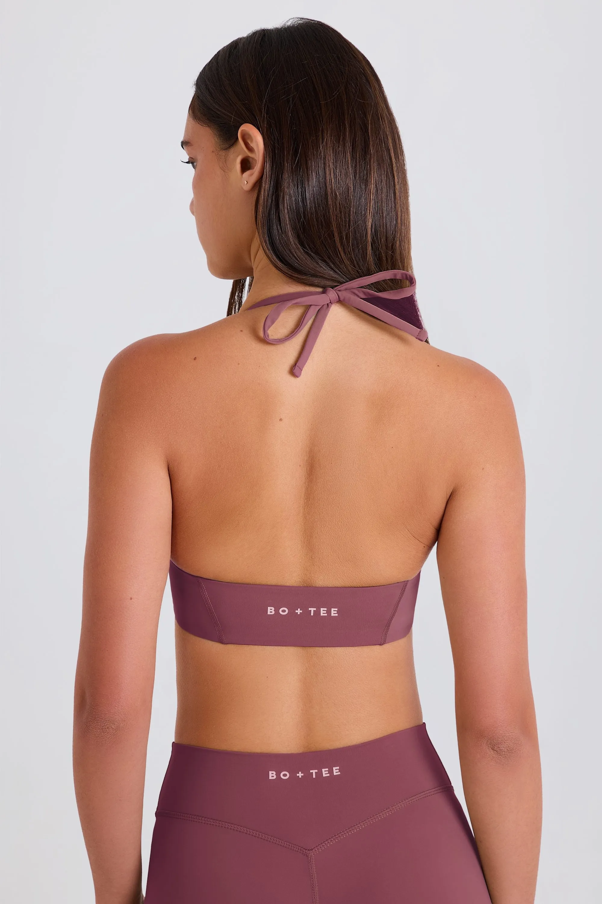 Four-Way Stretch Scoop-Neck Halterneck Sports Bra in Acai sold by Bo + Tee product image thumbnail 4