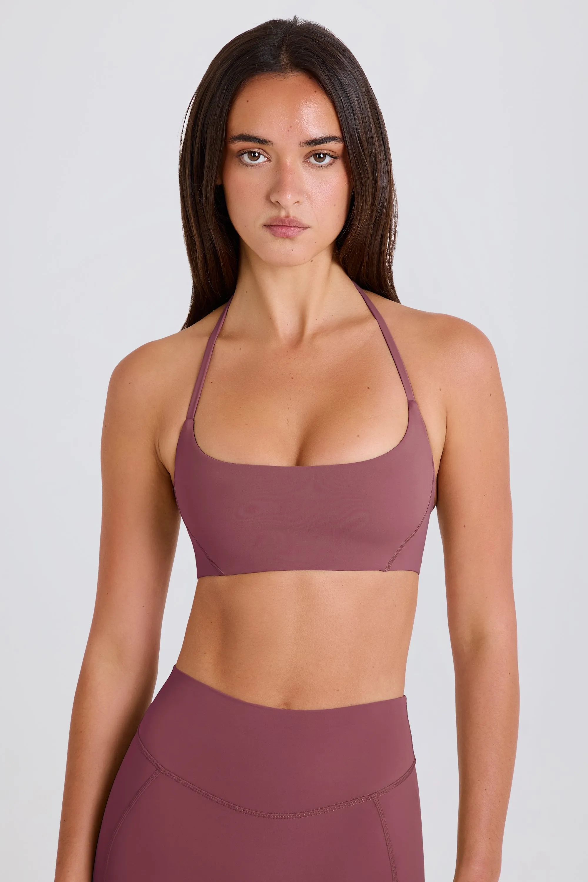 Four-Way Stretch Scoop-Neck Halterneck Sports Bra in Acai sold by Bo + Tee product image thumbnail 5