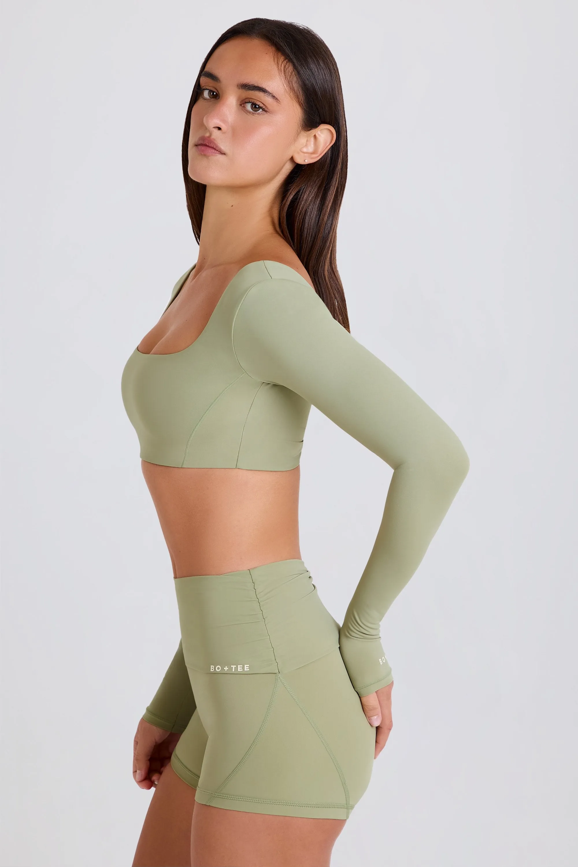 Multiway Long-Sleeve Crop Top in Matcha sold by Bo + Tee product image thumbnail 3