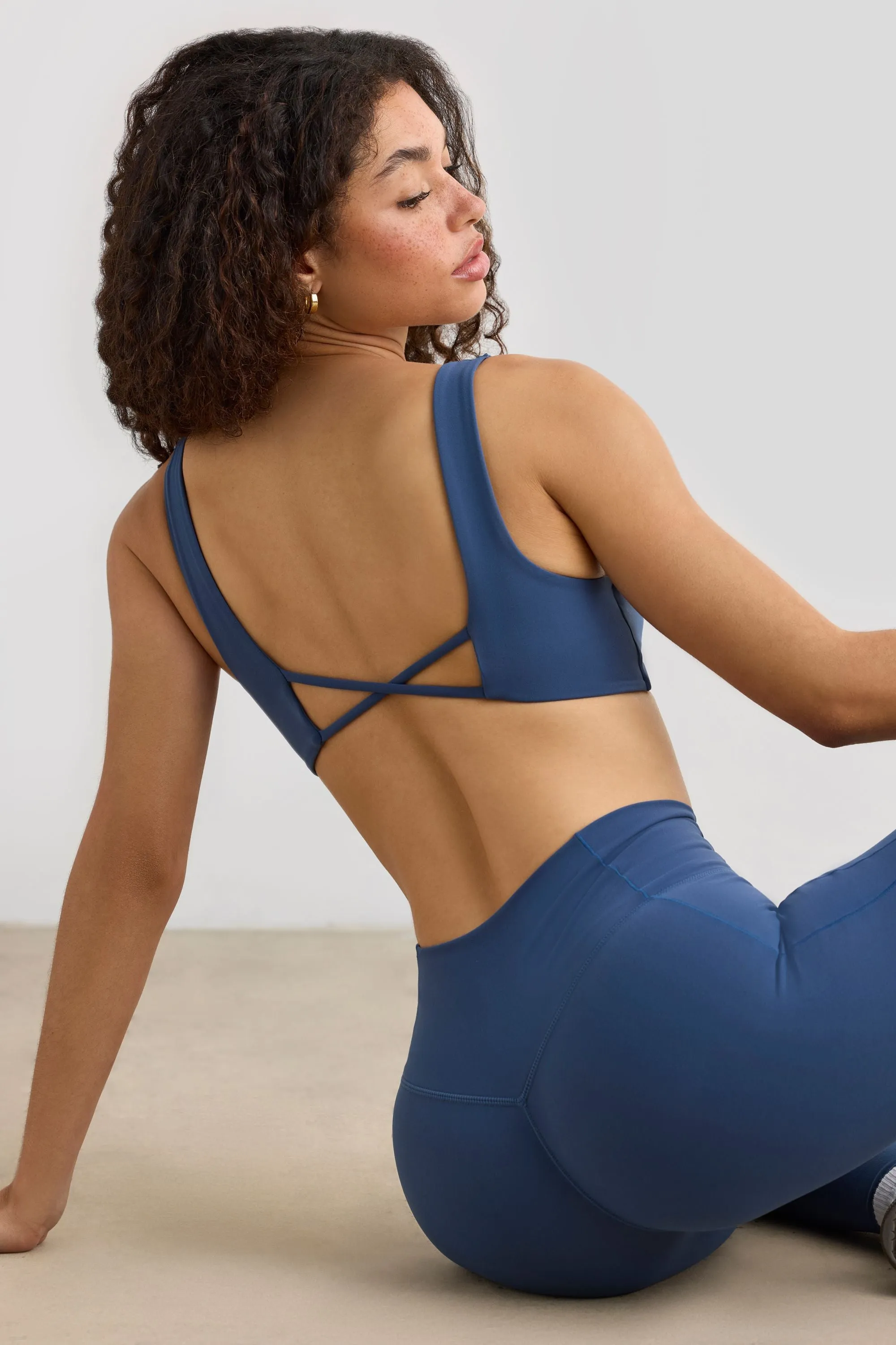 Soft Active V-Neck Sports Bra in Washed Navy sold by Bo + Tee product image thumbnail 3