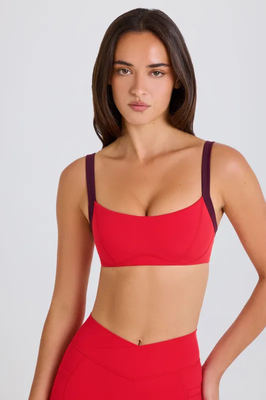 Soft Active Contrast-Trim Sports Bra in Strawberry Red sold by Bo + Tee