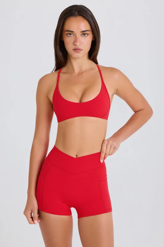Soft Active V-Waist Pocket Mini Shorts in Strawberry Red sold by Bo + Tee