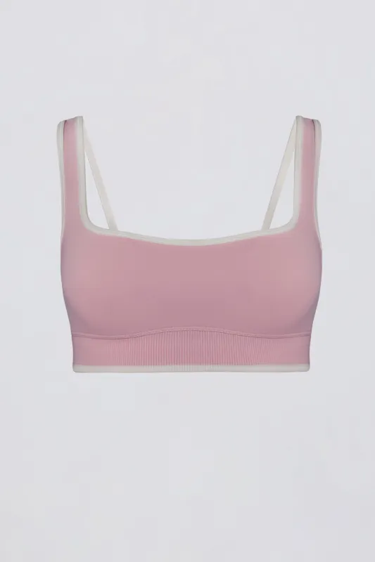 Soft Active Contrast Sports Bra in Powder Pink sold by Bo + Tee