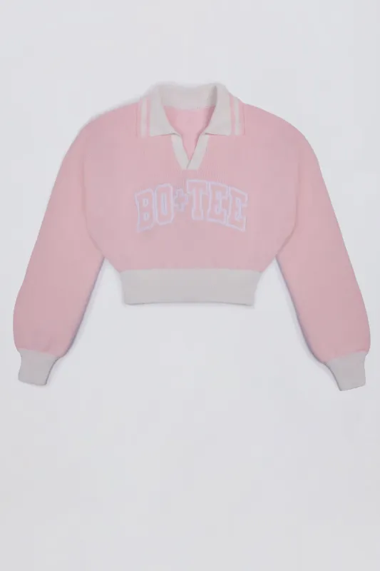 Cotton Jersey Oversized V-Neck Jumper in Powder Pink made by Bo + Tee