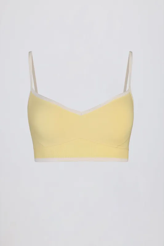 Soft Active Sweetheart-Neck Contrast Sports Bra in Soft Yellow sold by Bo + Tee