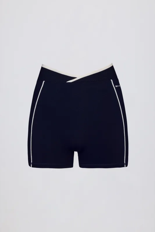 Soft Active Wrapover Contrast Mini Shorts in Classic Navy sold by Bo + Tee