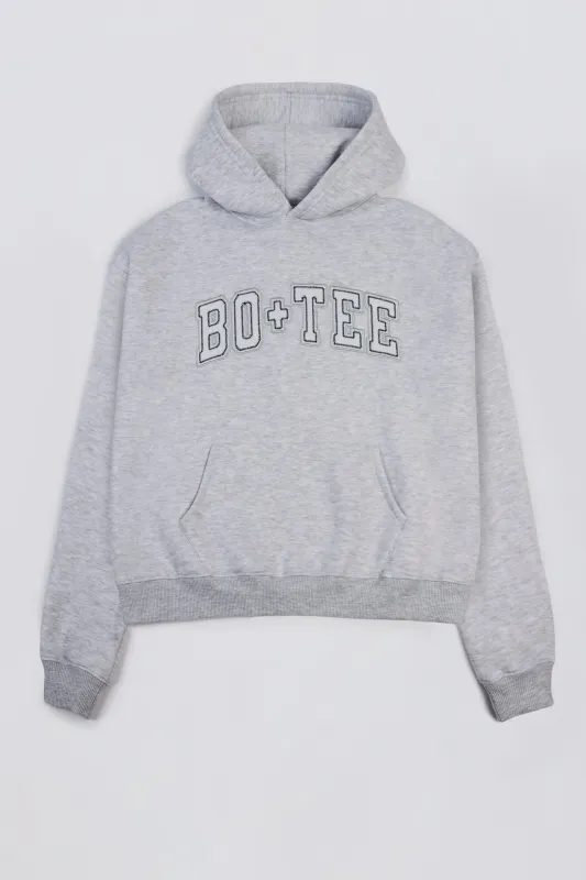Oversized Appliqué Hoodie in Grey Marl sold by Bo + Tee