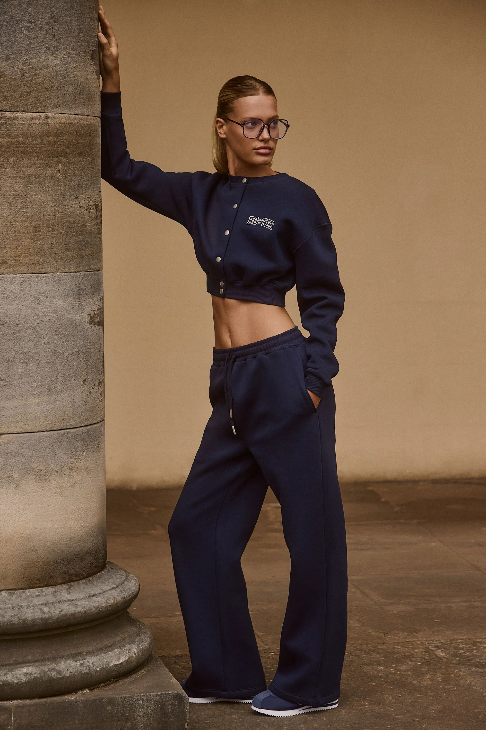 Premium Brushed Jersey Wide-Leg Joggers in Classic Navy sold by Bo + Tee product image thumbnail 4