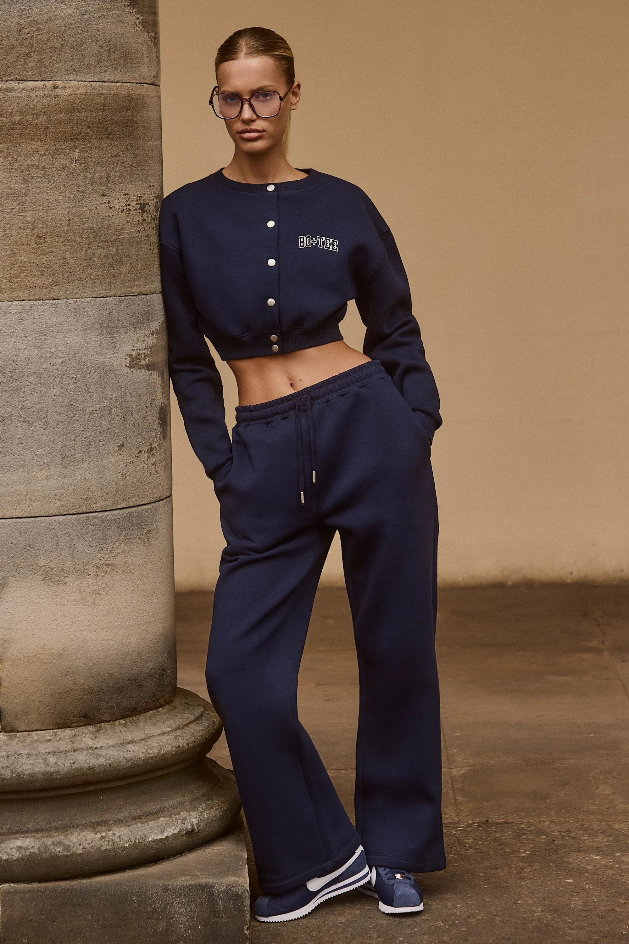 Premium Brushed Jersey Wide-Leg Joggers in Classic Navy sold by Bo + Tee product image thumbnail 2