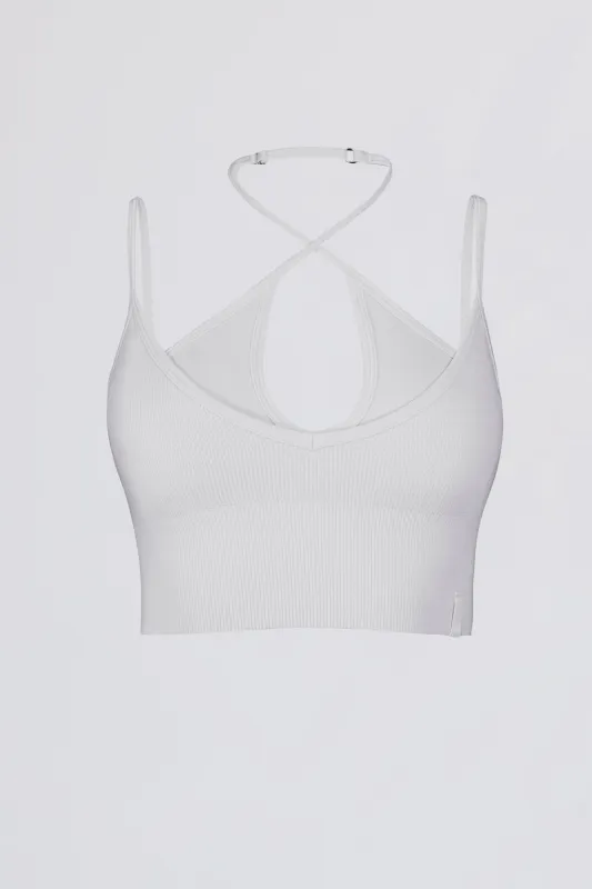 Seamless Soft Rib Crossover Sports Bra in White sold by Bo + Tee