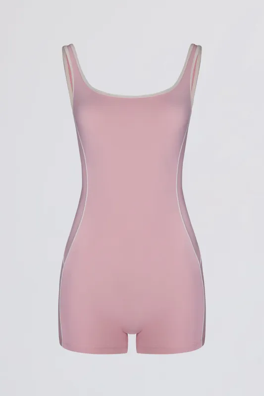 Soft Active Backless Contrast Unitard in Powder Pink sold by Bo + Tee