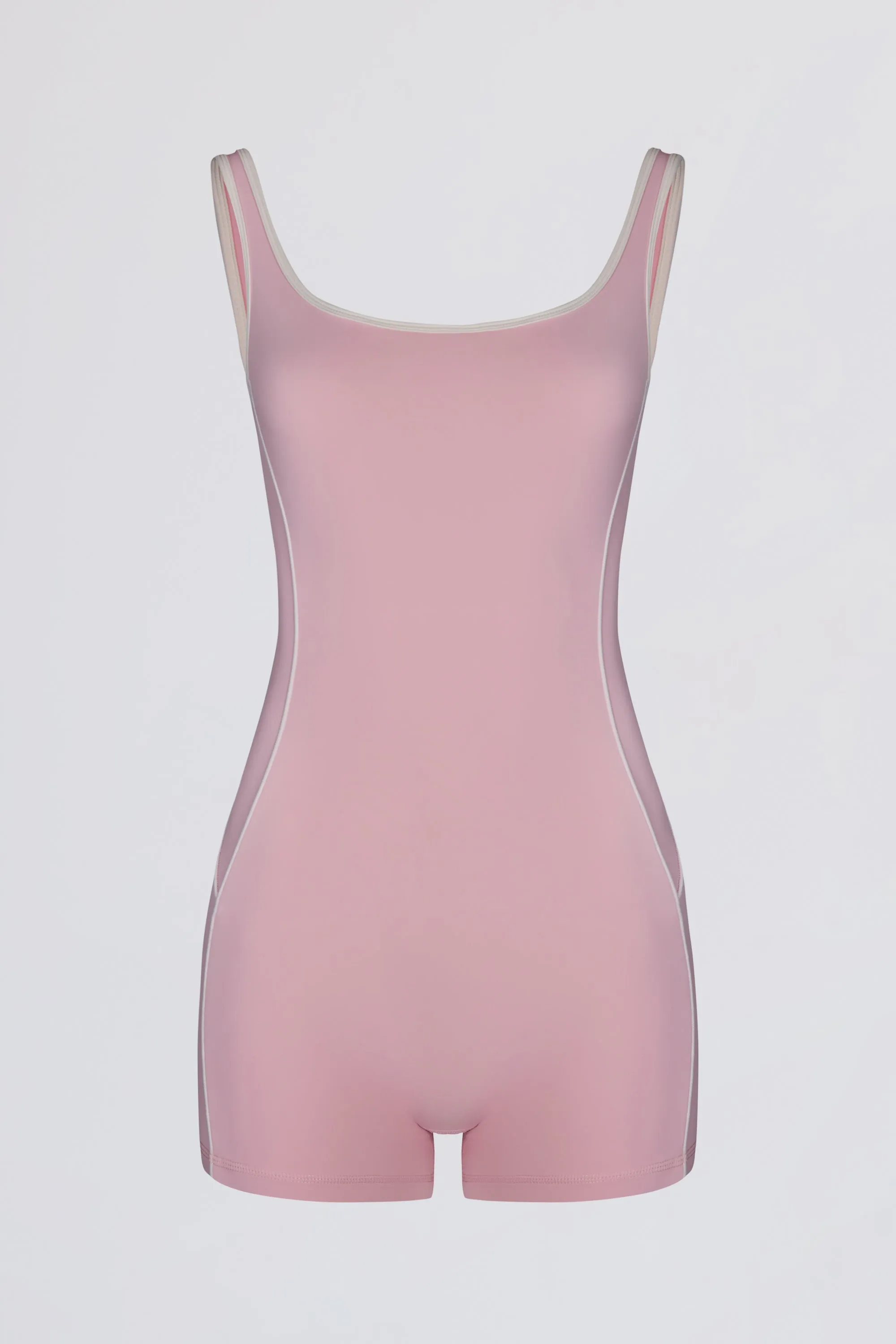 Soft Active Backless Contrast Unitard in Powder Pink sold by Bo + Tee