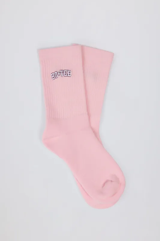 Ribbed Half-Crew Socks in Powder Pink sold by Bo + Tee