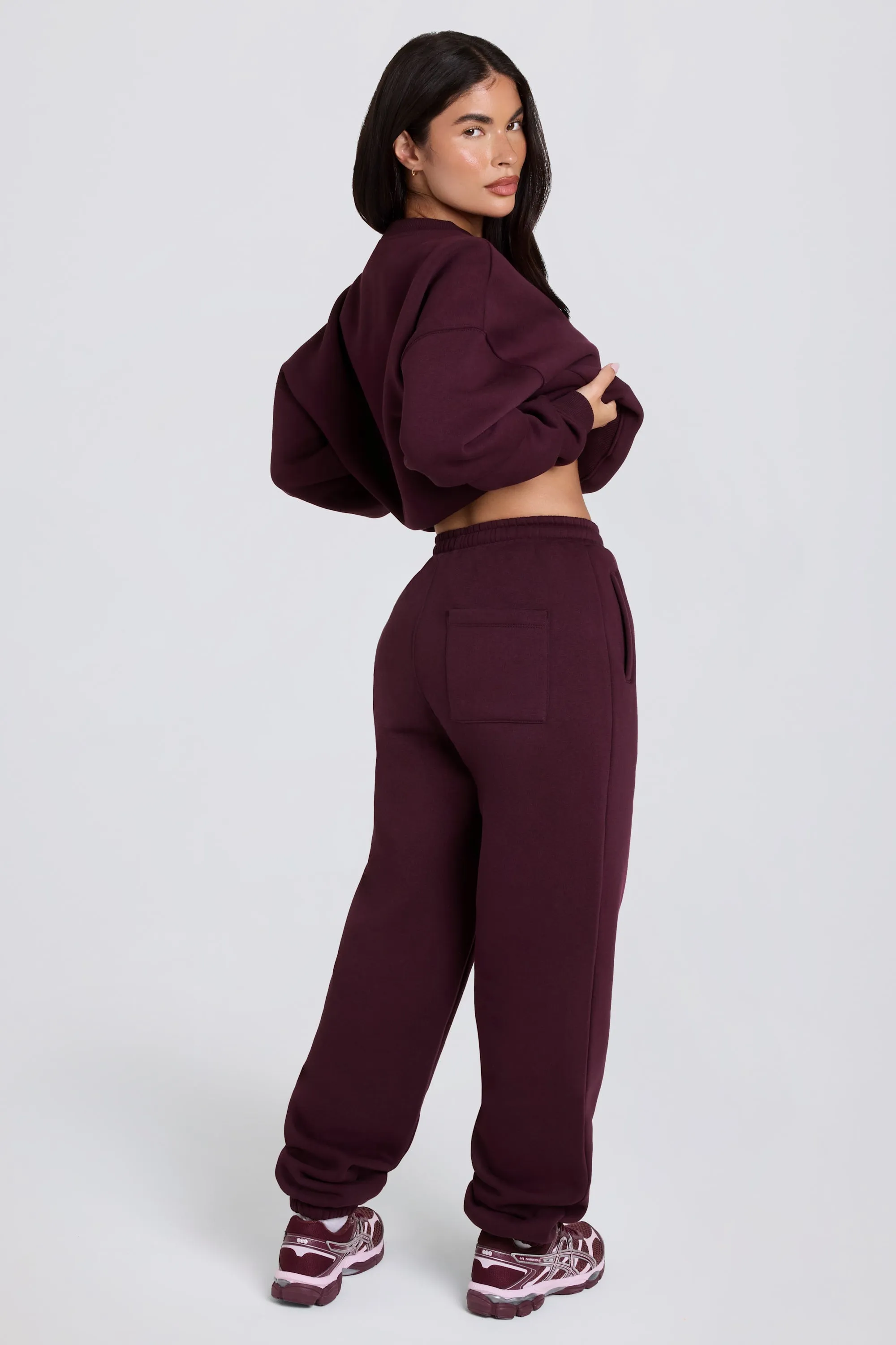 Brushed Cotton Jersey Mid-Rise Relaxed Joggers in Burgundy sold by Bo + Tee product image thumbnail 3