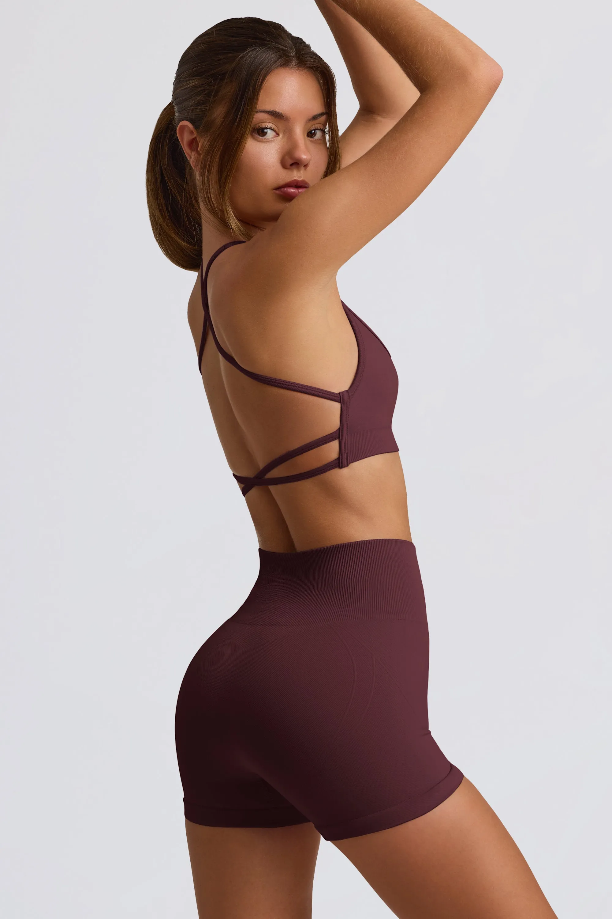 Super Sculpt Seamless Mini Shorts in Burgundy sold by Bo + Tee product image thumbnail 3