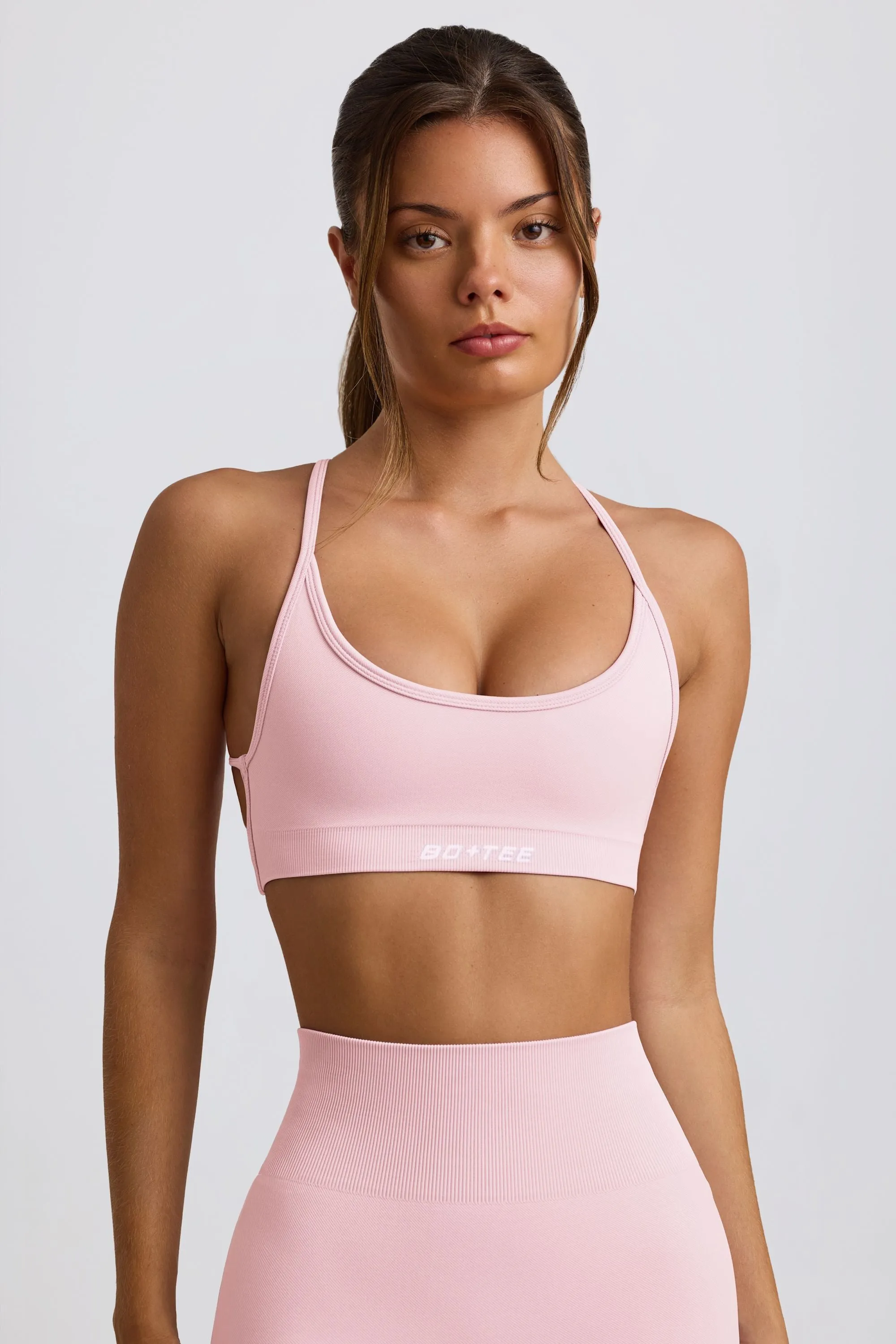 Super Sculpt Seamless Backless Sports Bra in Powder Pink sold by Bo + Tee product image thumbnail 2