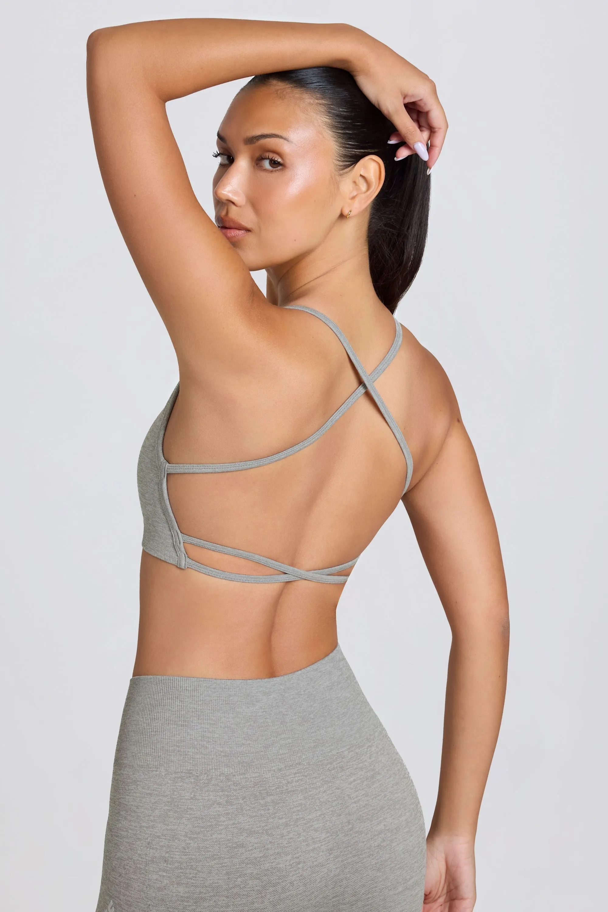 Super Sculpt Seamless Backless Sports Bra in Grey Marl sold by Bo + Tee product image thumbnail 3