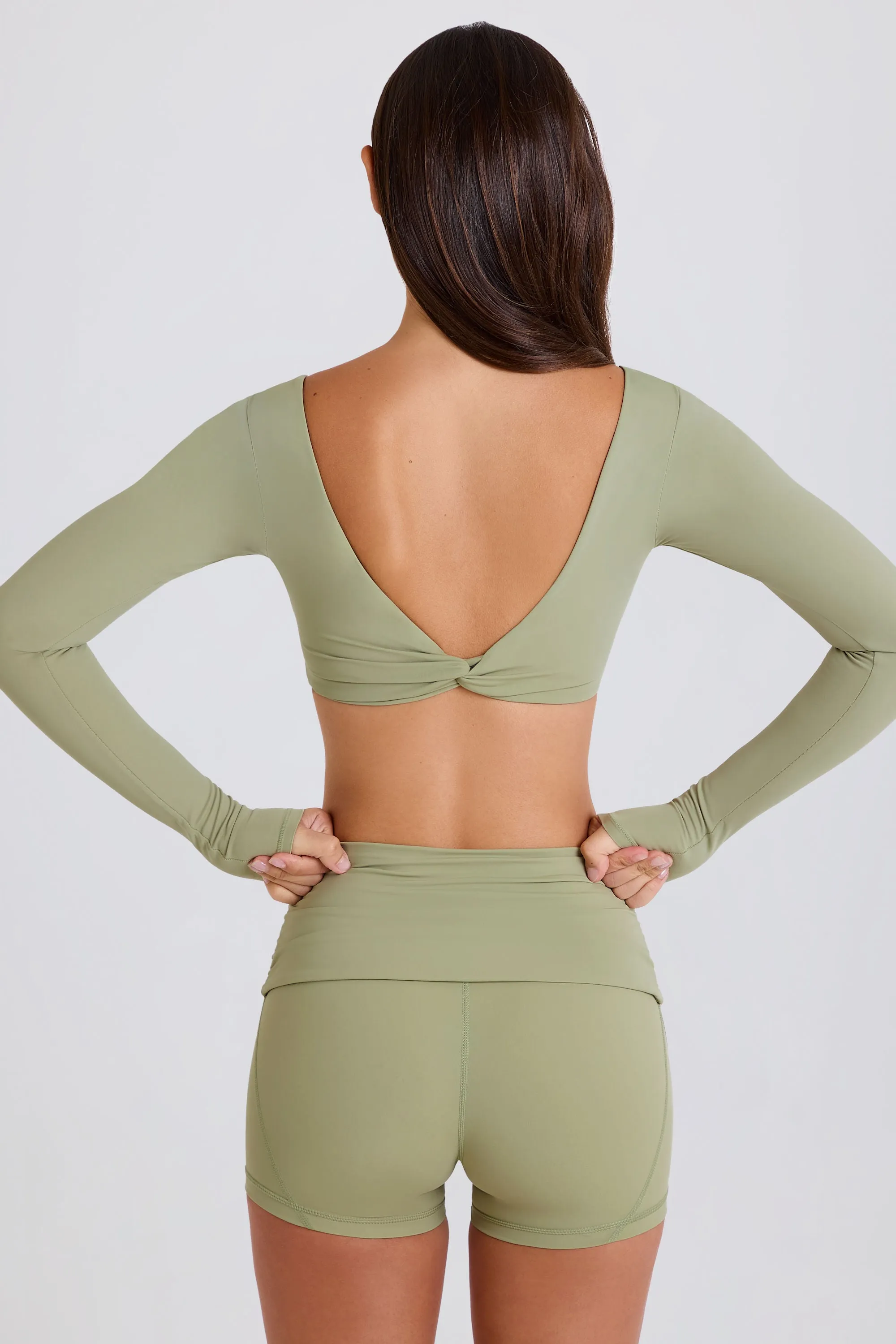Four-Way Stretch Multiway Long-Sleeve Crop Top in Matcha sold by Bo + Tee product image thumbnail 4