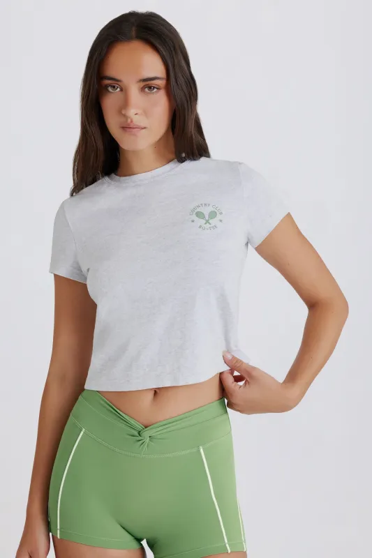 Cropped Graphic T-Shirt in Grey Marl sold by Bo + Tee