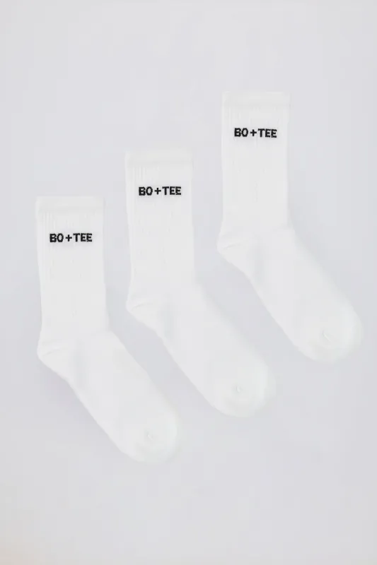 Ribbed Crew Sock Bundle in White sold by Bo + Tee