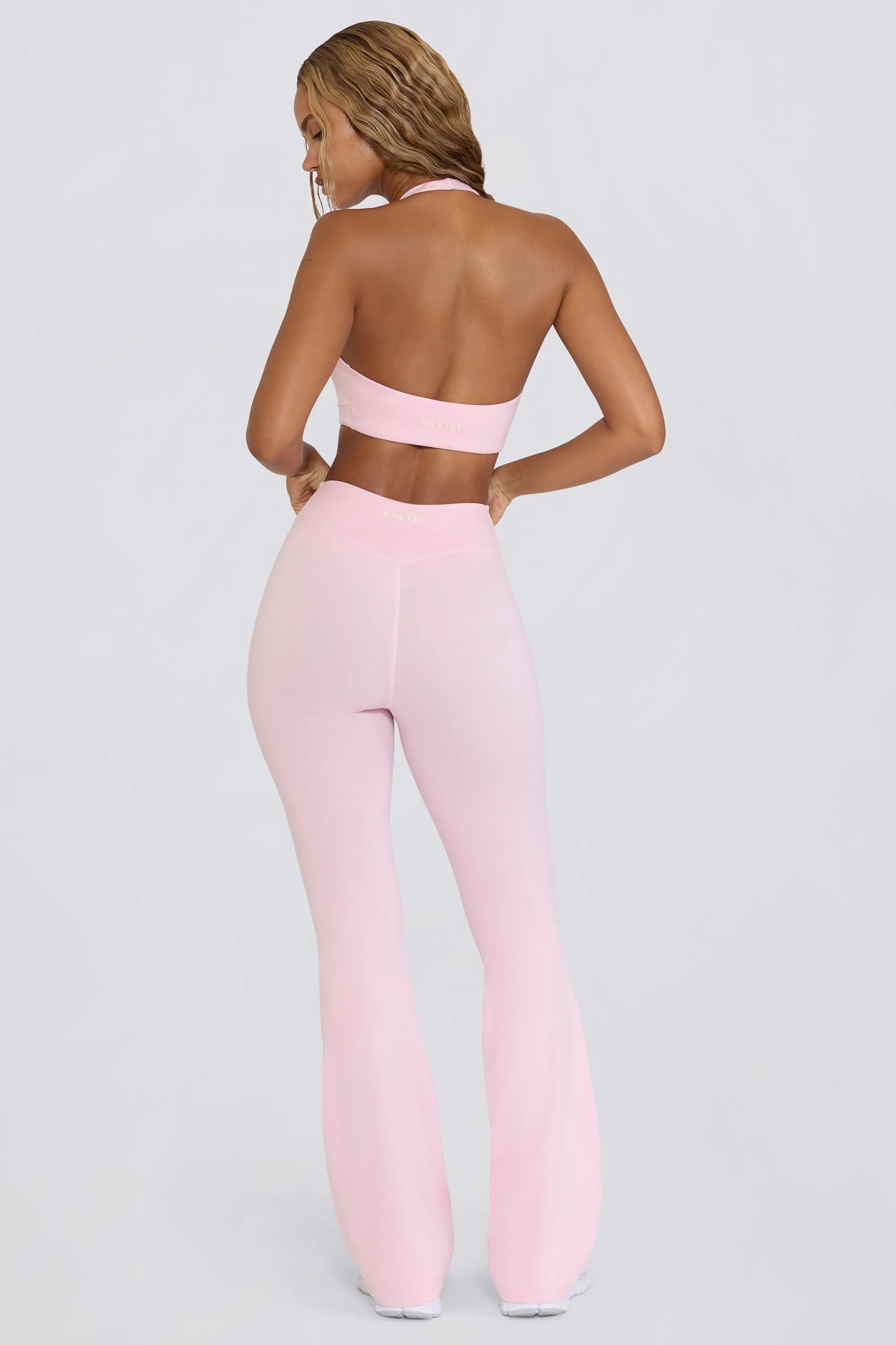 Brushed Jersey Ruched Flared Trousers in Pale Pink Marl sold by Bo + Tee product image thumbnail 4