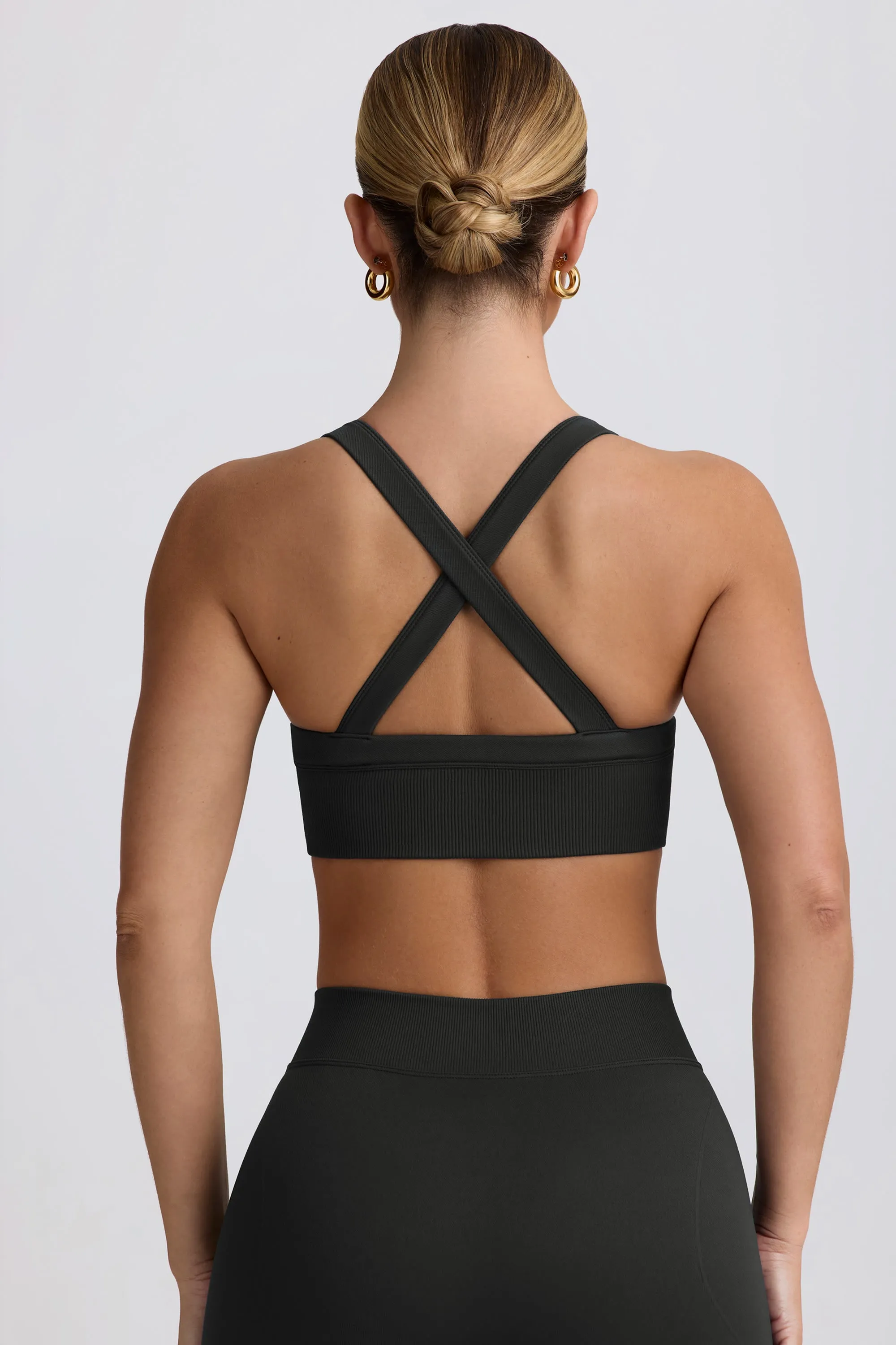 Super Sculpt Seamless Cross-Back Sports Bra in Ash sold by Bo + Tee product image thumbnail 3