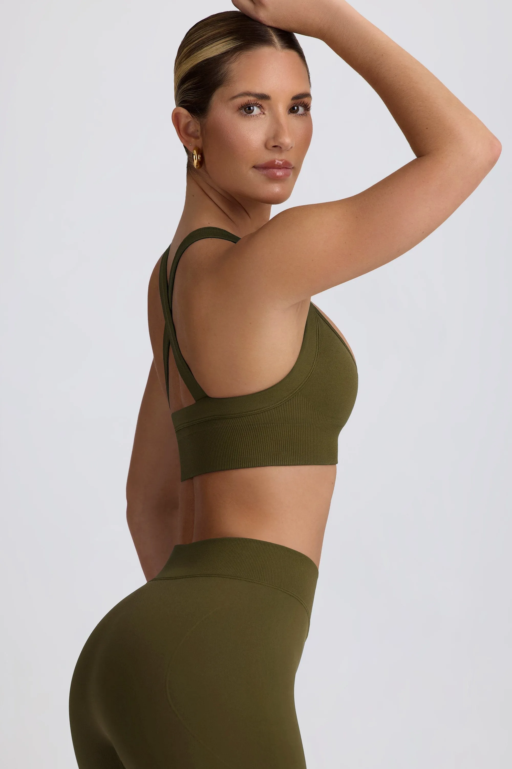 Super Sculpt Seamless Cross-Back Sports Bra in Dark Green sold by Bo + Tee product image thumbnail 4